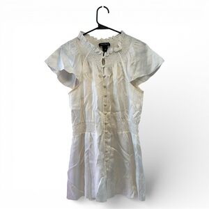 White House Black Market 100% Silk White Button Down Blouse Size Medium